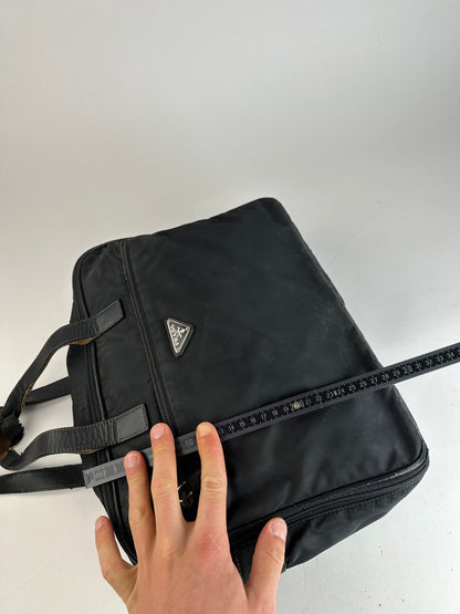Vintage Prada Triangle Logo Polyester Travel Bag Black