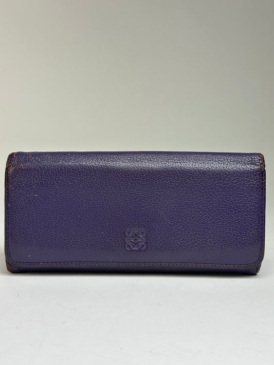 Vintage Loewe Textured Leather Bifold Wallet Late 1990s Purple