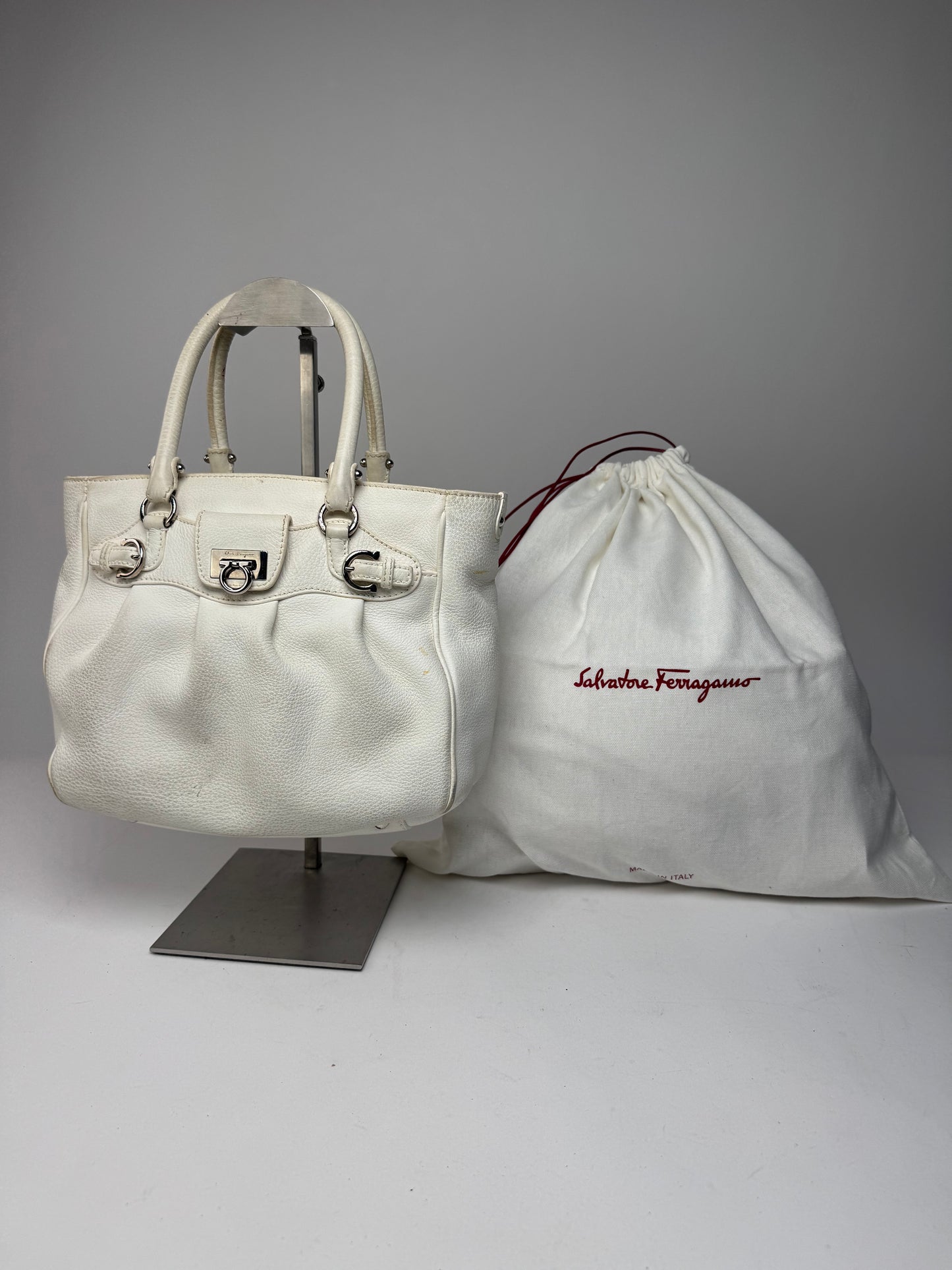 Vintage Salvatore Ferragamo Leather Handbag White