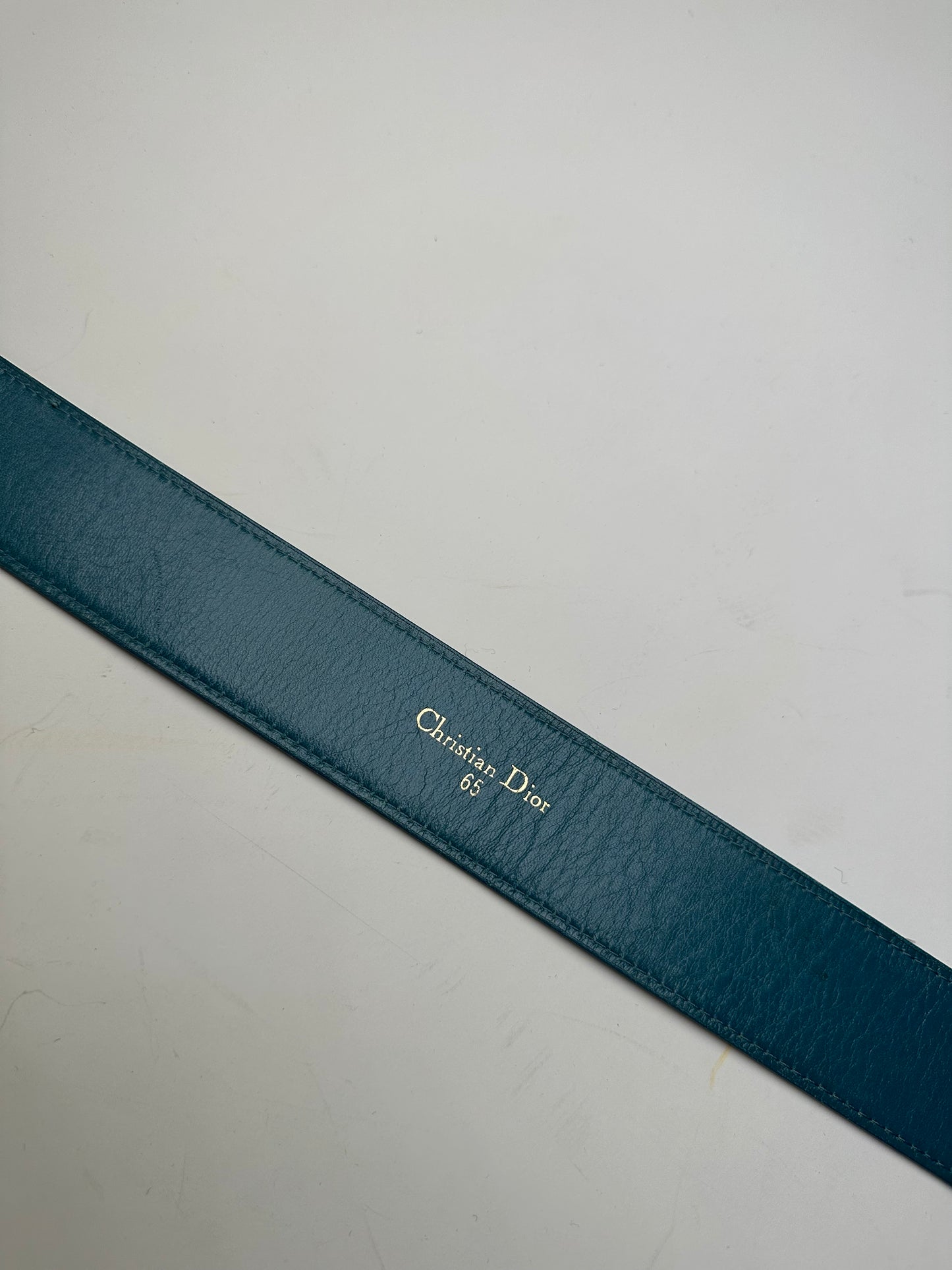 Vintage Dior Leather Belt Teal Gold Buckle