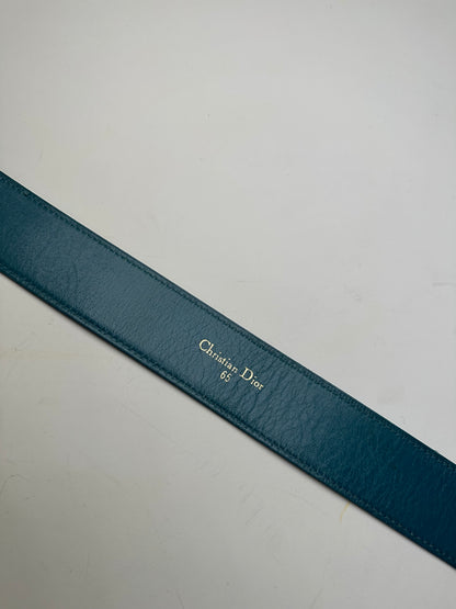 Vintage Dior Leather Belt Teal Gold Buckle