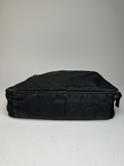 Vintage Prada Triangle Logo Polyester Travel Bag Black