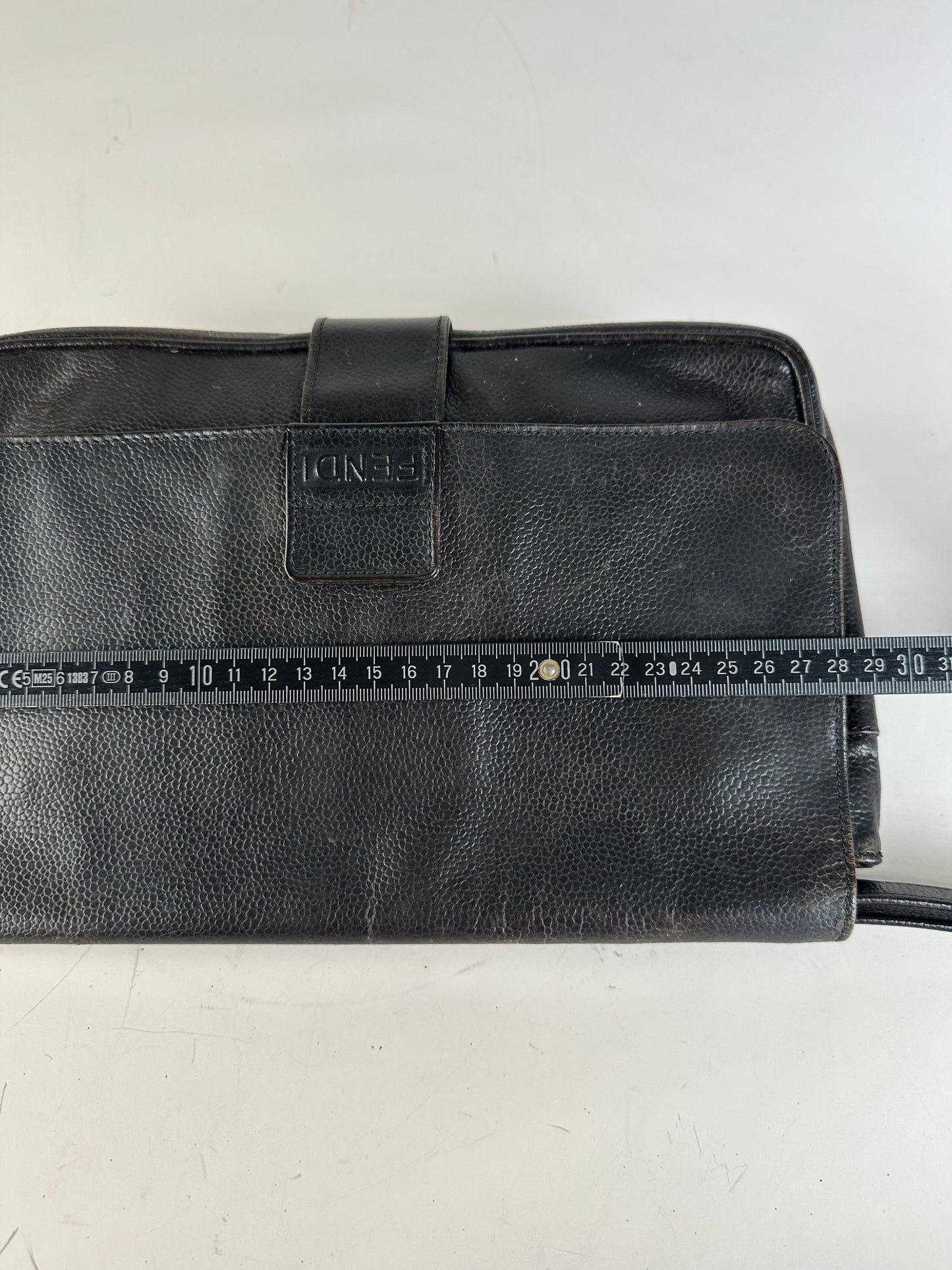 Vintage Fendi Leather Clutch Bag Black Gold