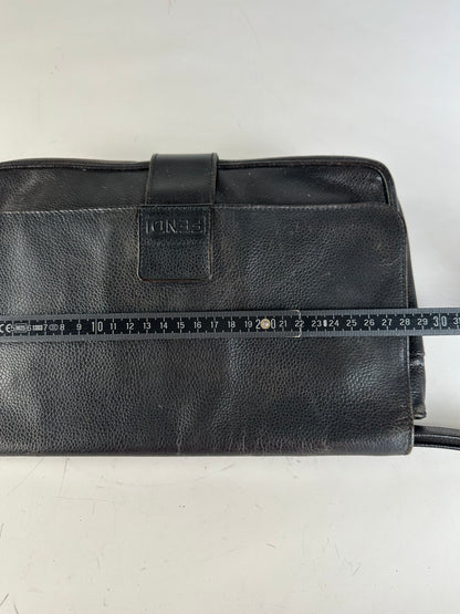 Vintage Fendi Leather Clutch Bag Black Gold
