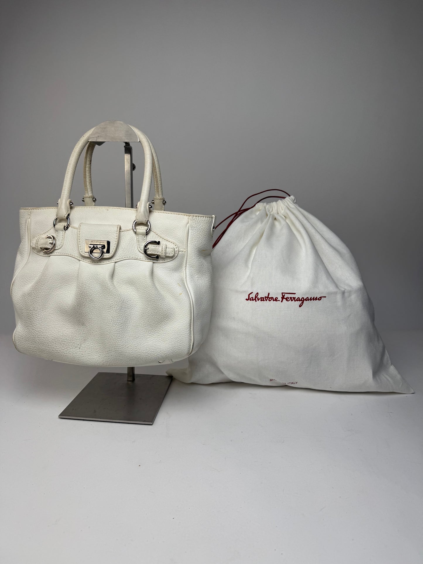 Vintage Salvatore Ferragamo Leather Handbag White