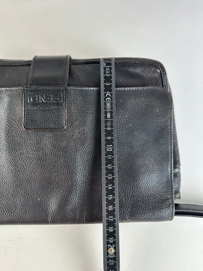 Vintage Fendi Leather Clutch Bag Black Gold