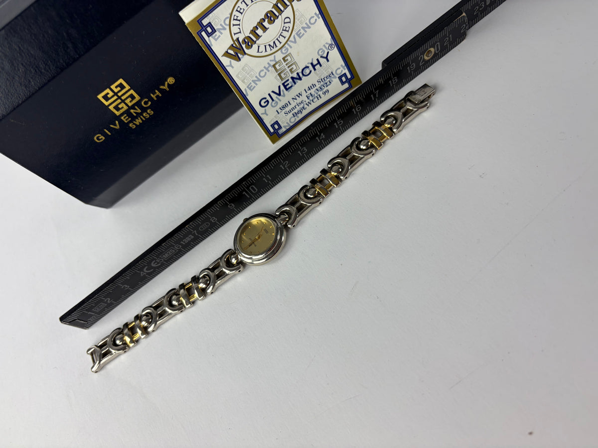 Vintage Givenchy 4G Logo Bracelet Watch Late 1990s Silver Gold Yellow