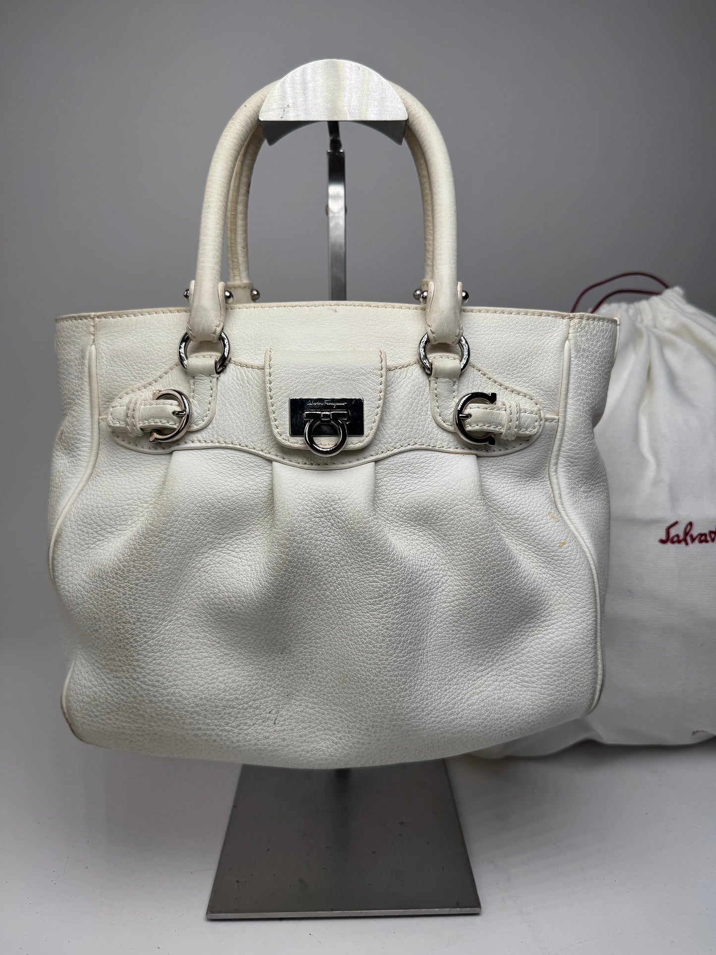 Vintage Salvatore Ferragamo Leather Handbag White