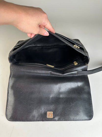 Vintage Fendi Leather Clutch Bag Black Gold