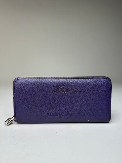 Vintage Loewe Grained Leather Zip Wallet Purple Silver