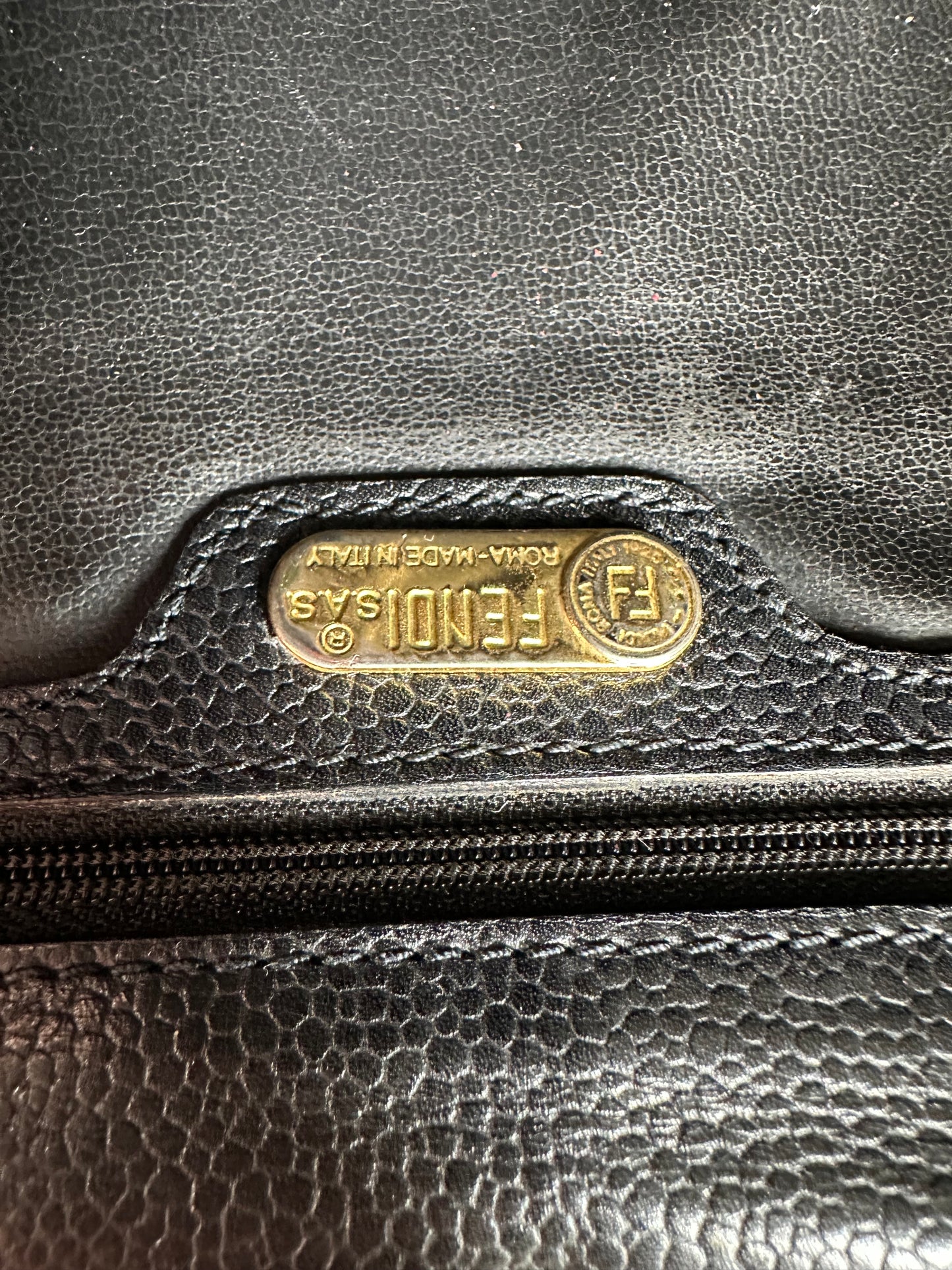 Vintage Fendi Leather Clutch Bag Black Gold