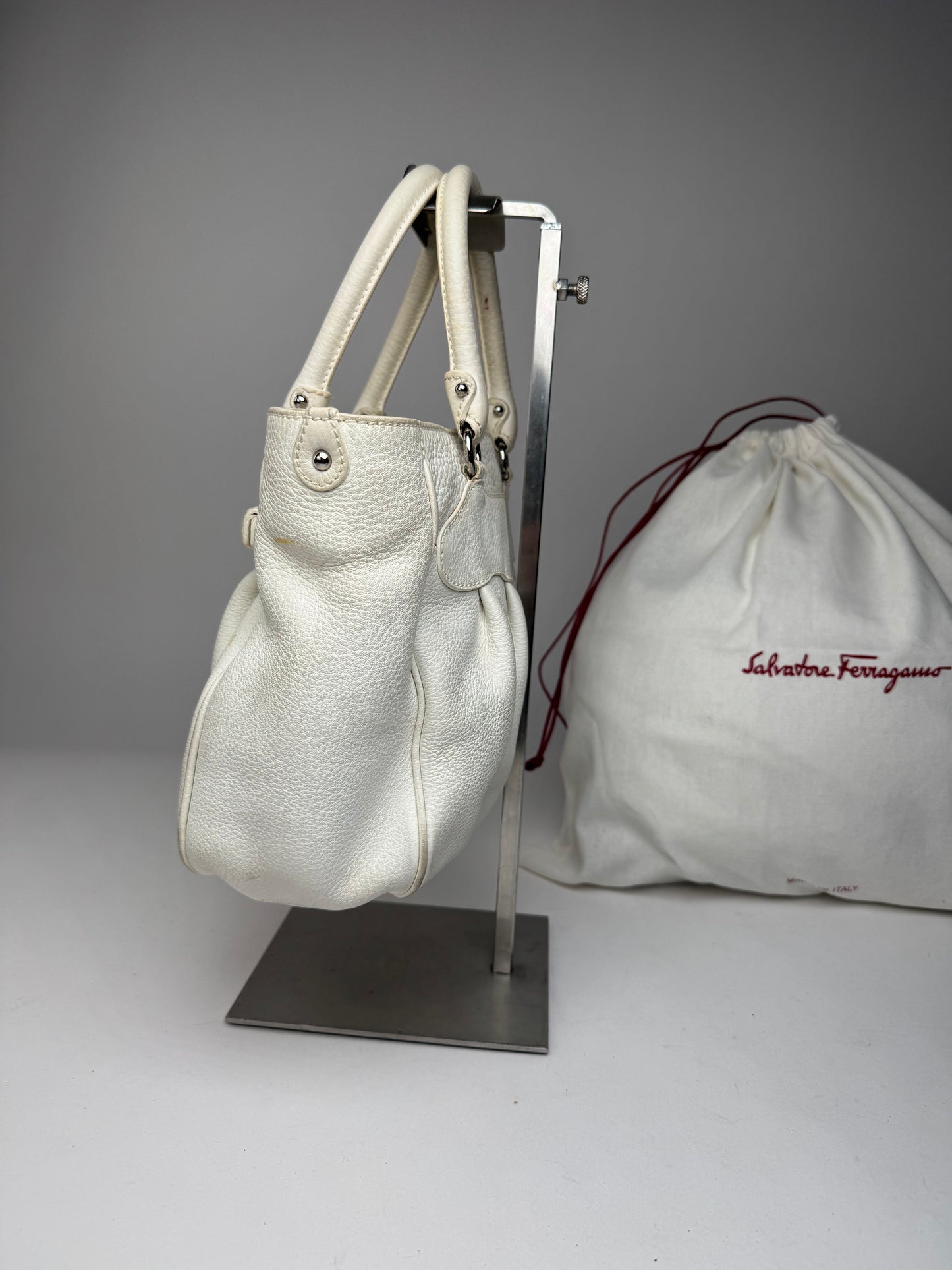 Vintage Salvatore Ferragamo Leather Handbag White