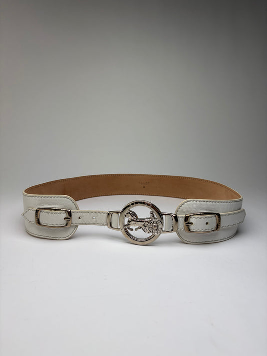 Vintage Celine Leather Sulky Buckle Belt Late 1970s–1990s White Silver