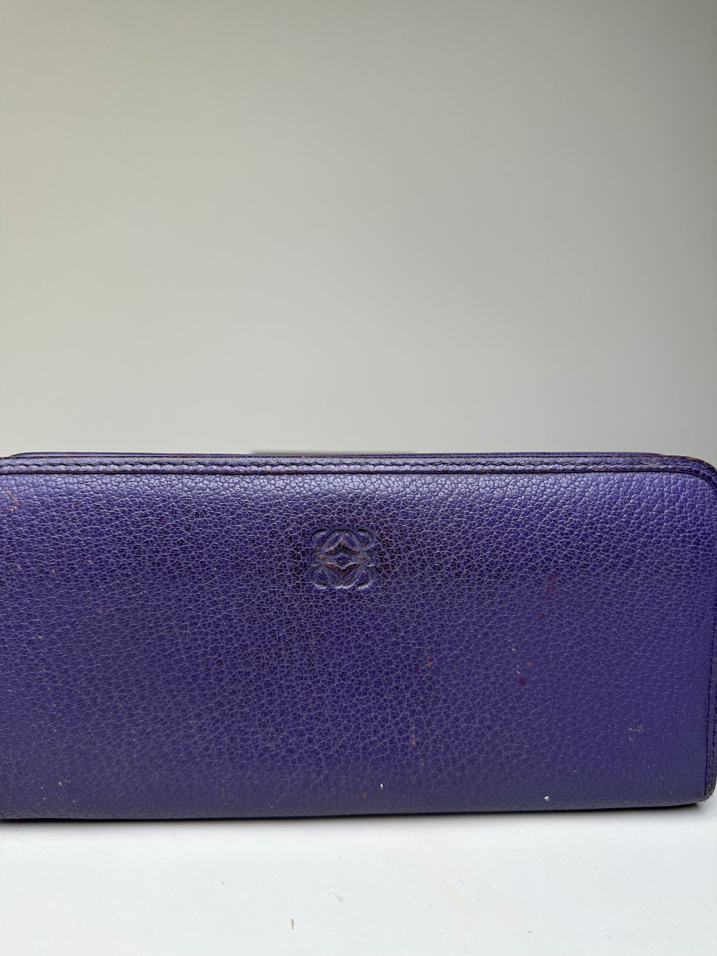 Vintage Loewe Grained Leather Zip Wallet Purple Silver