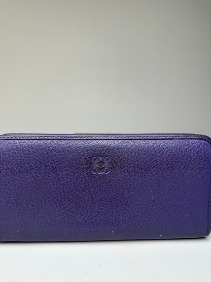 Vintage Loewe Grained Leather Zip Wallet Purple Silver