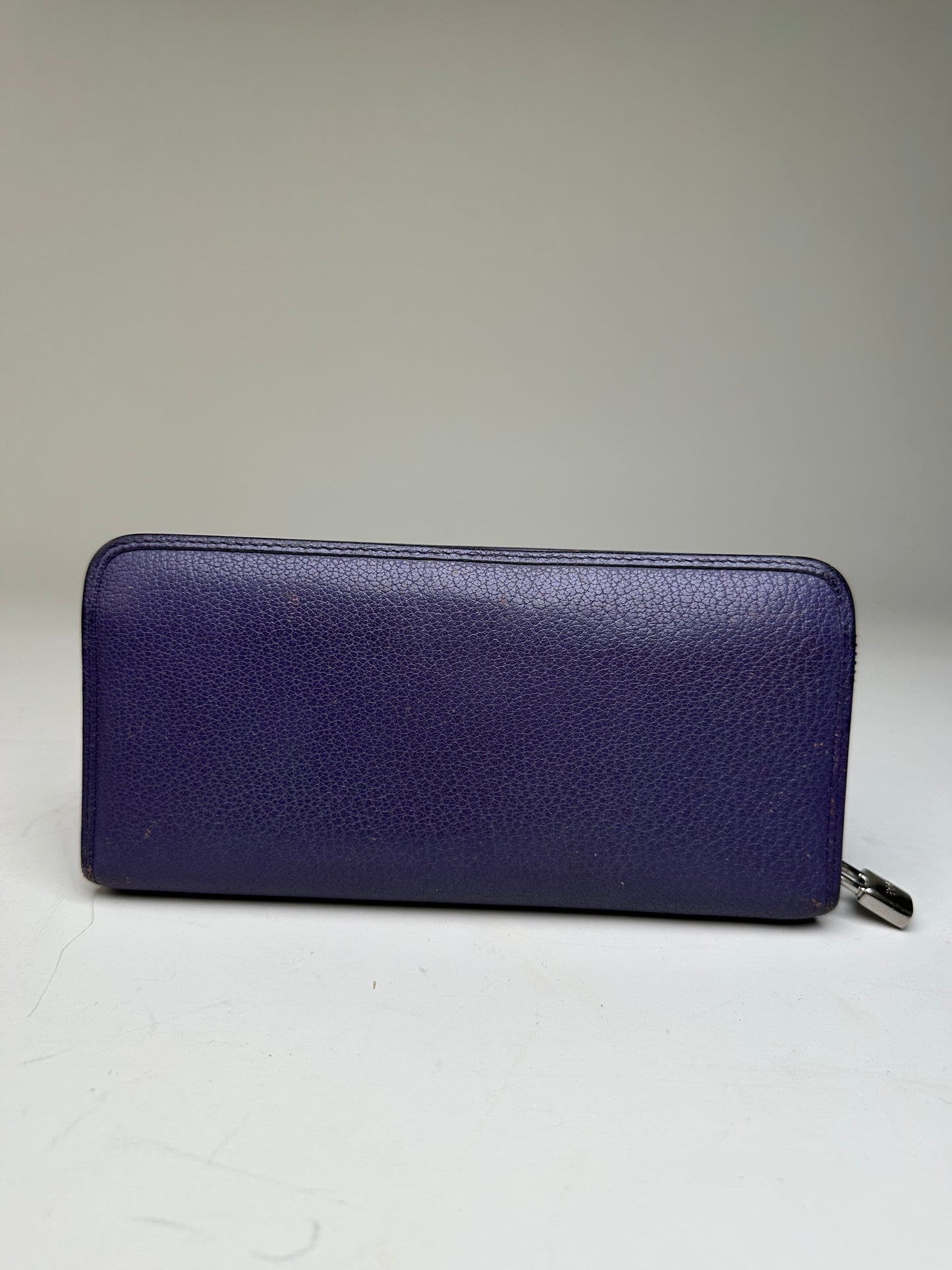 Vintage Loewe Grained Leather Zip Wallet Purple Silver