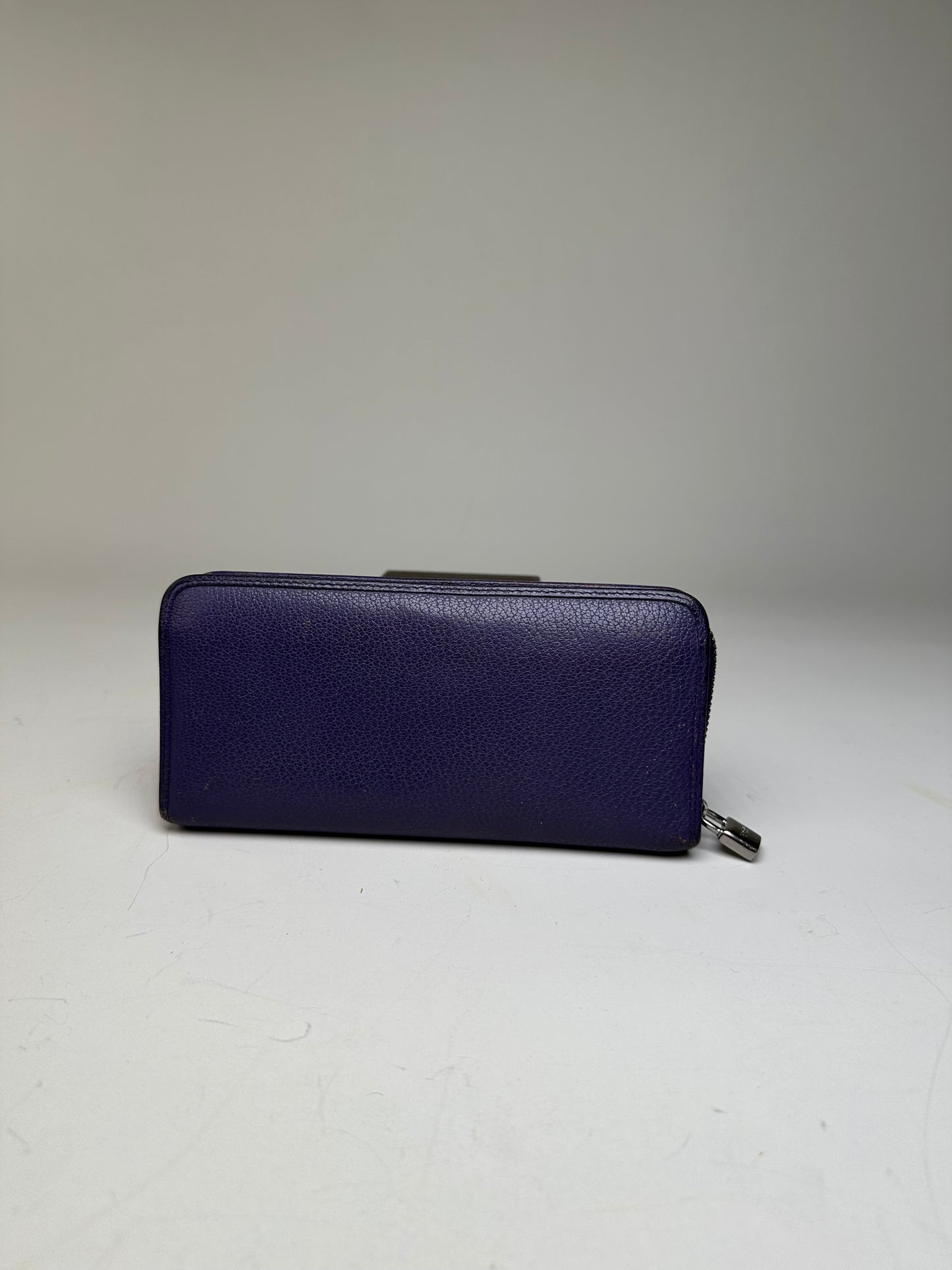 Vintage Loewe Grained Leather Zip Wallet Purple Silver