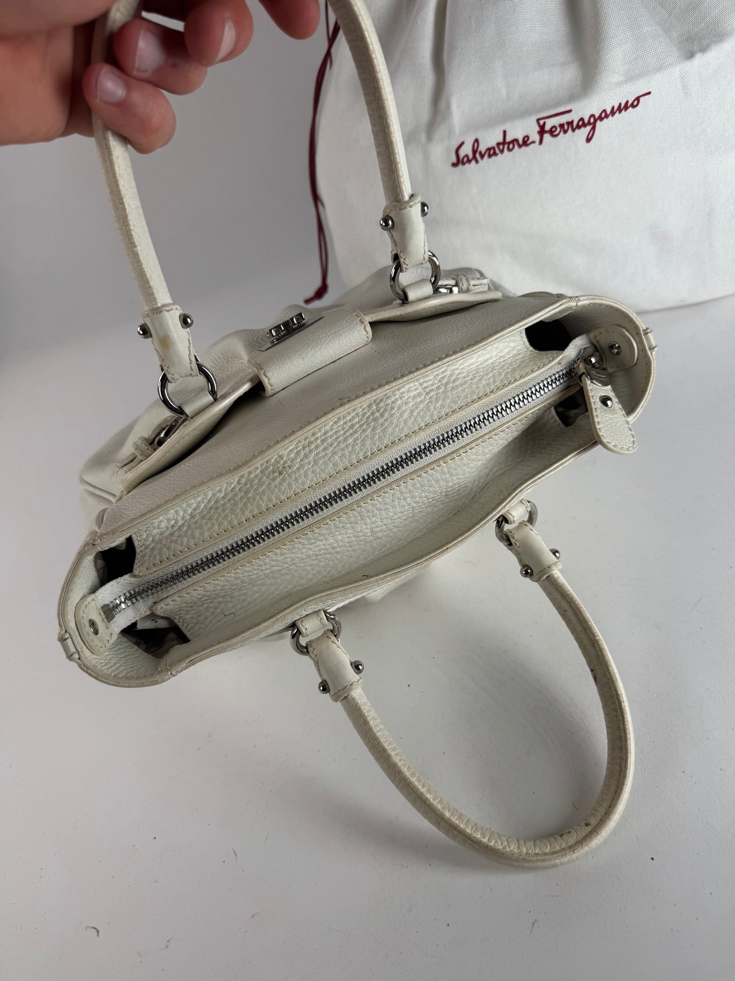 Vintage Salvatore Ferragamo Leather Handbag White