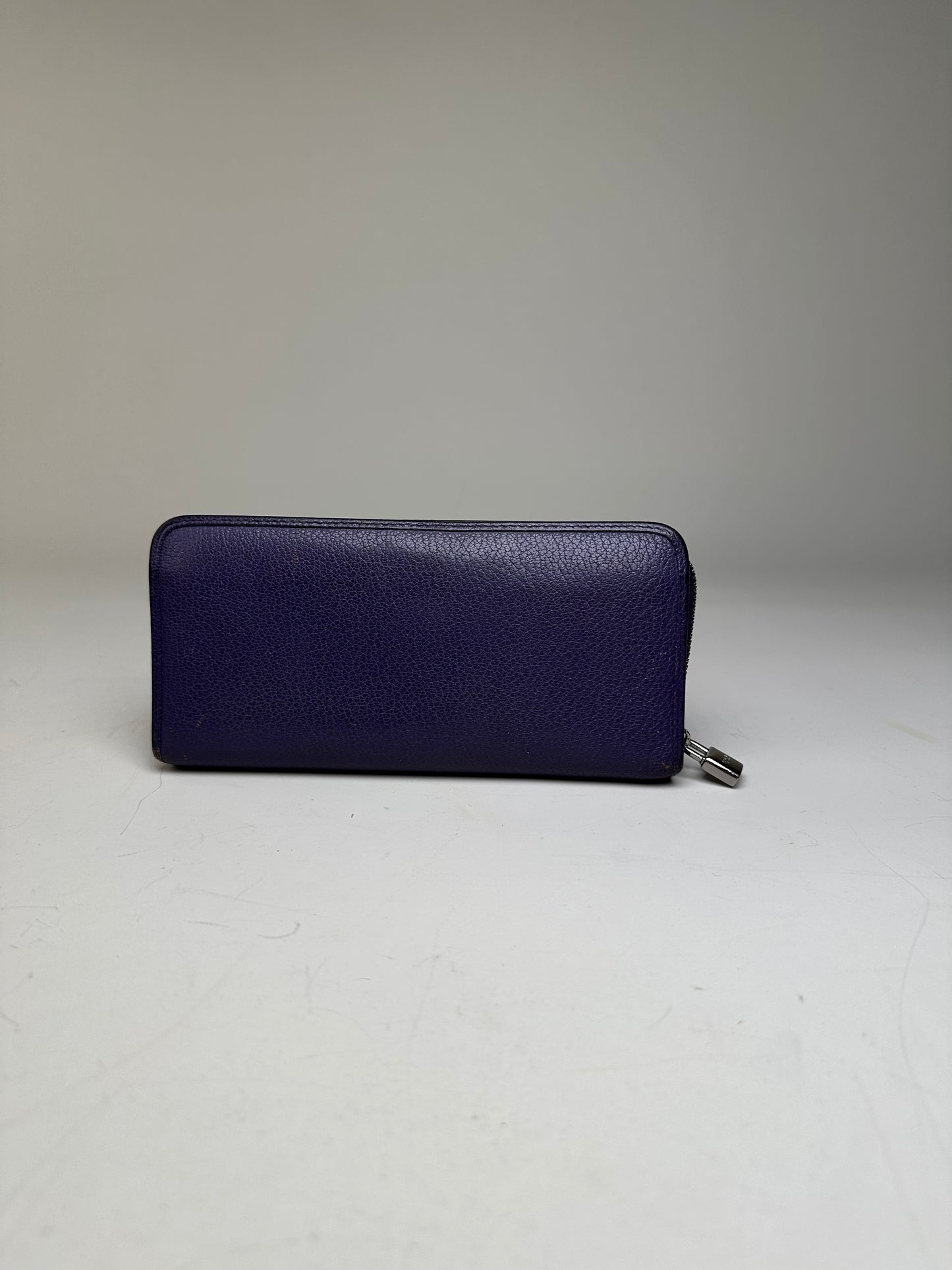 Vintage Loewe Grained Leather Zip Wallet Purple Silver