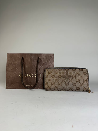 Vintage Gucci GG Supreme Canvas Zip Wallet Beige Brown