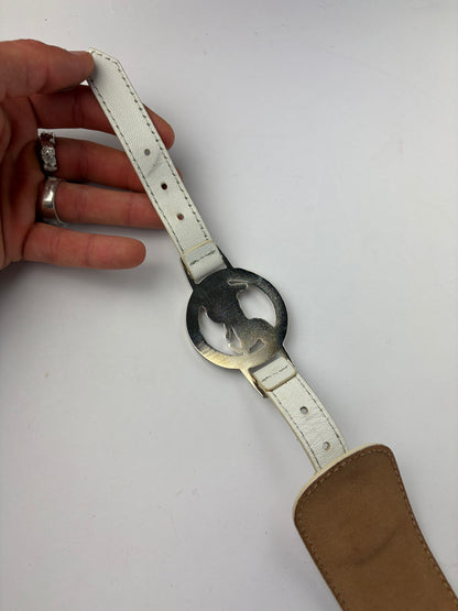 Vintage Celine Leather Sulky Buckle Belt Late 1970s–1990s White Silver