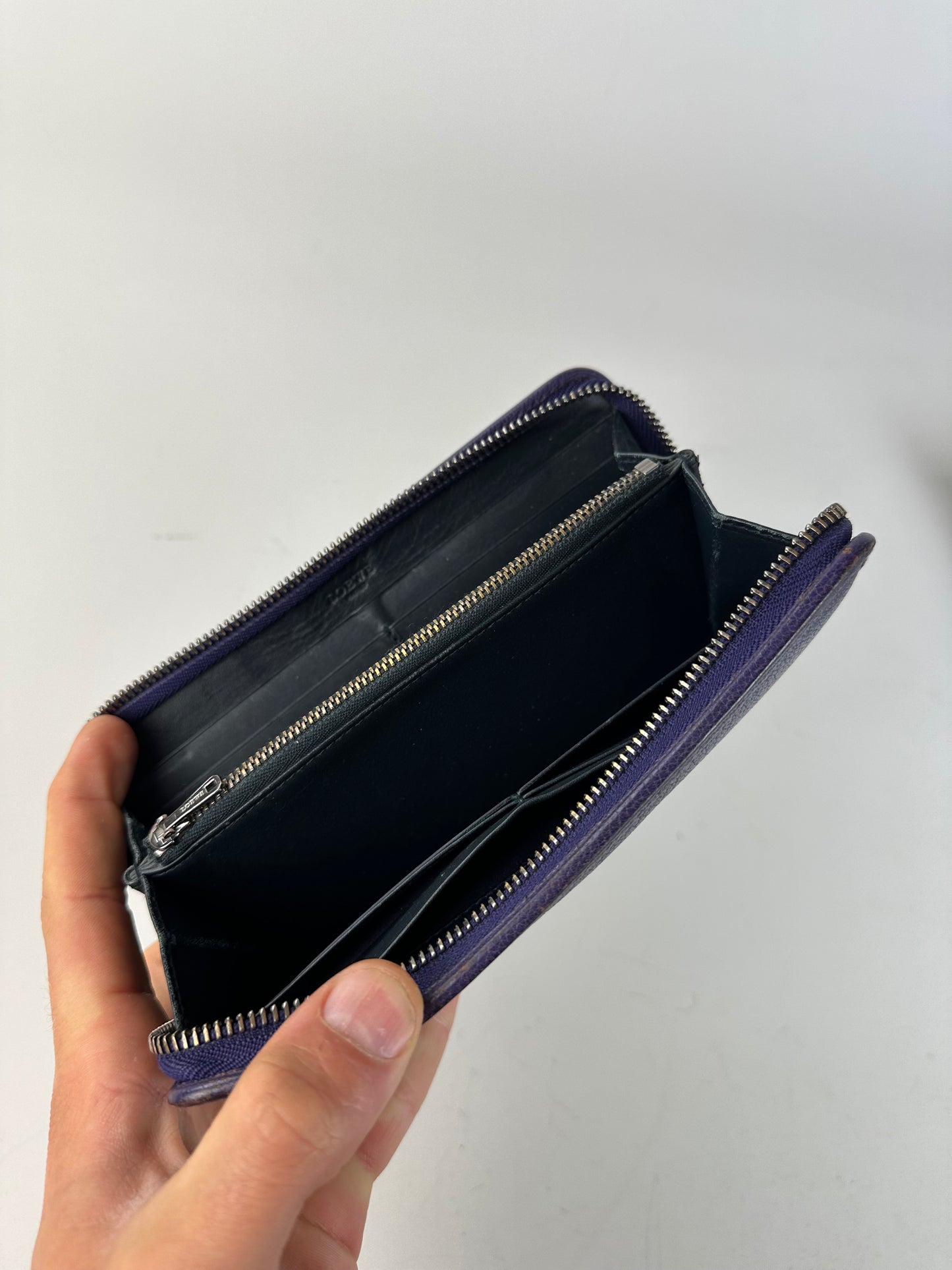 Vintage Loewe Grained Leather Zip Wallet Purple Silver
