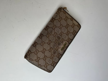 Vintage Gucci GG Supreme Canvas Zip Wallet Beige Brown