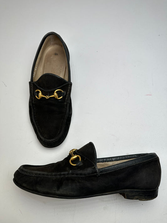 Vintage Gucci Suede Horsebit Loafer Black