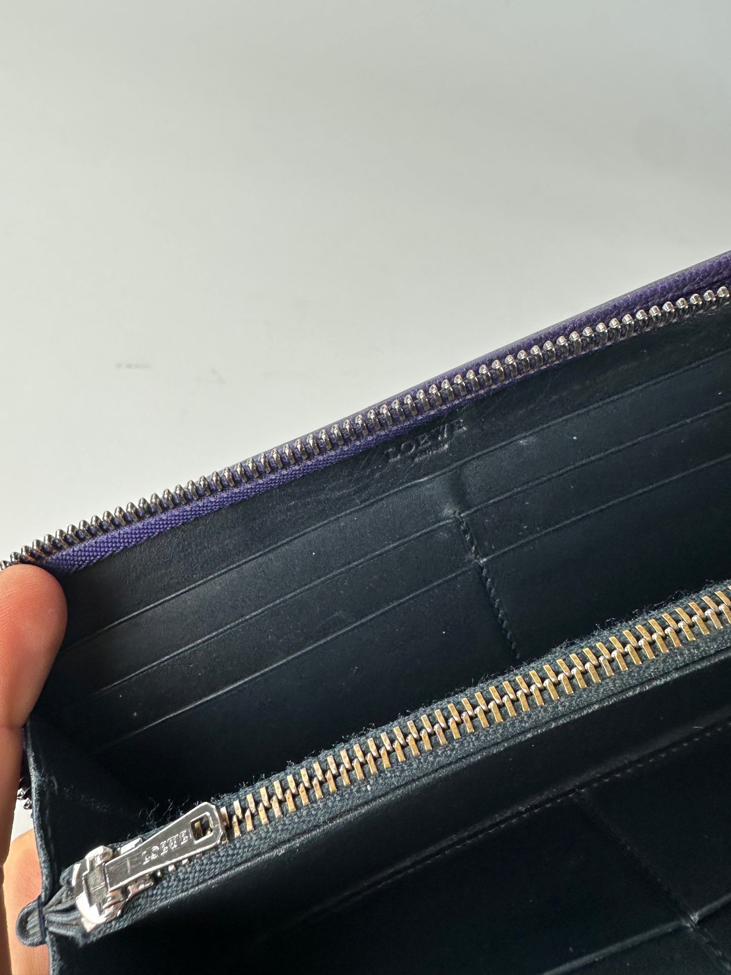 Vintage Loewe Grained Leather Zip Wallet Purple Silver