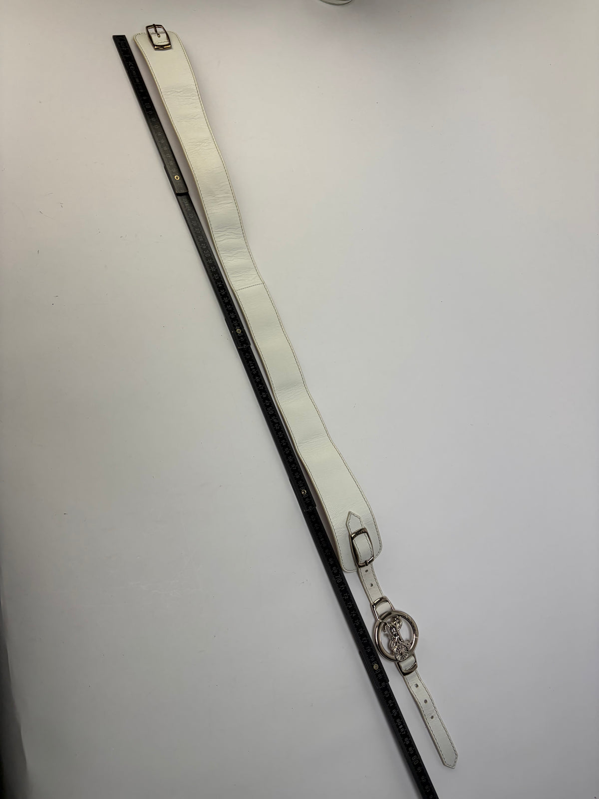 Vintage Celine Leather Sulky Buckle Belt Late 1970s–1990s White Silver