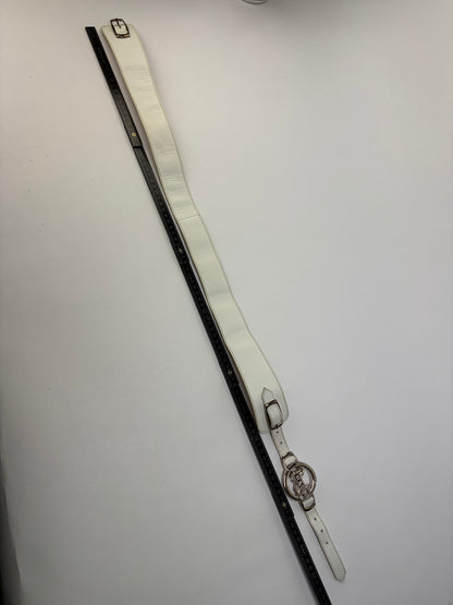 Vintage Celine Leather Sulky Buckle Belt Late 1970s–1990s White Silver