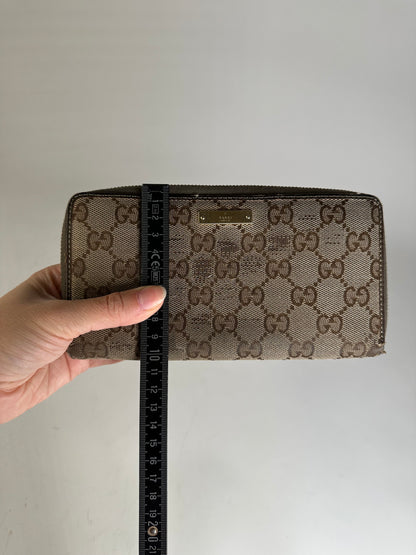 Vintage Gucci GG Supreme Canvas Zip Wallet Beige Brown