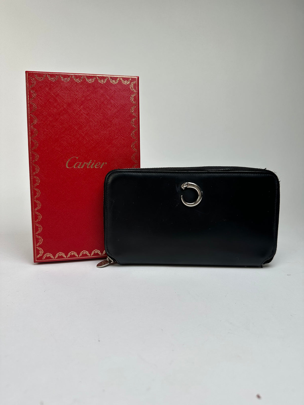 Vintage Cartier Panthere Zip Around Wallet Late 2000s Black Silver