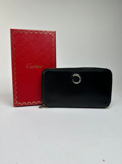 Vintage Cartier Panthere Zip Around Wallet Late 2000s Black Silver