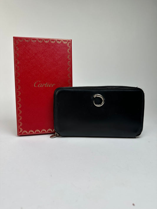 Vintage Cartier Panthere Zip Around Wallet Late 2000s Black Silver