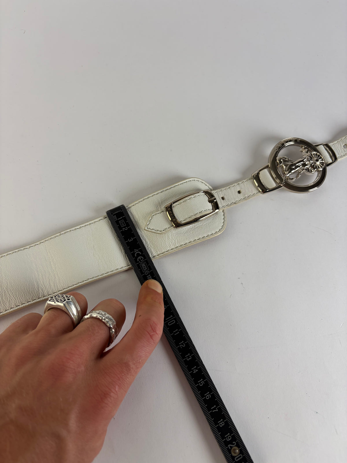 Vintage Celine Leather Sulky Buckle Belt Late 1970s–1990s White Silver