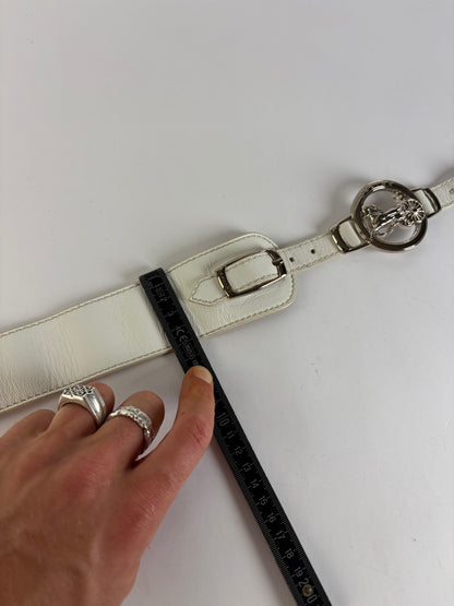 Vintage Celine Leather Sulky Buckle Belt Late 1970s–1990s White Silver
