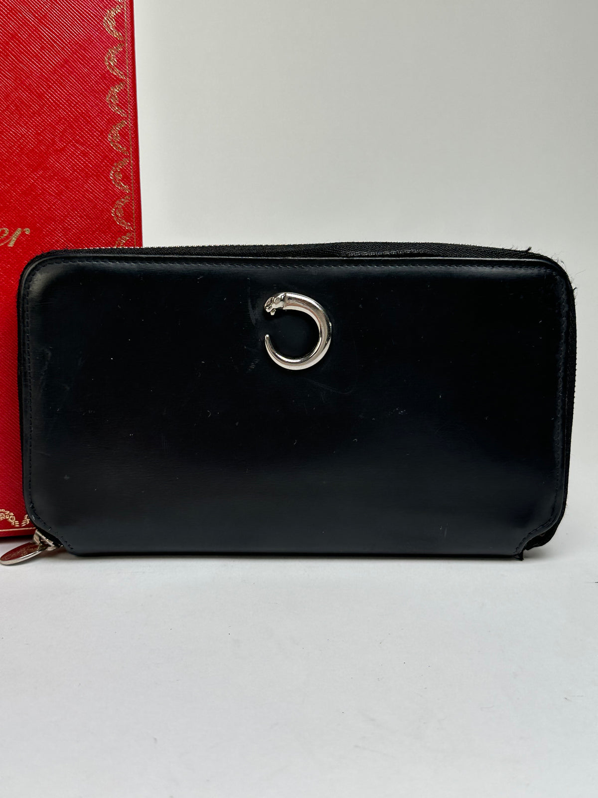 Vintage Cartier Panthere Zip Around Wallet Late 2000s Black Silver