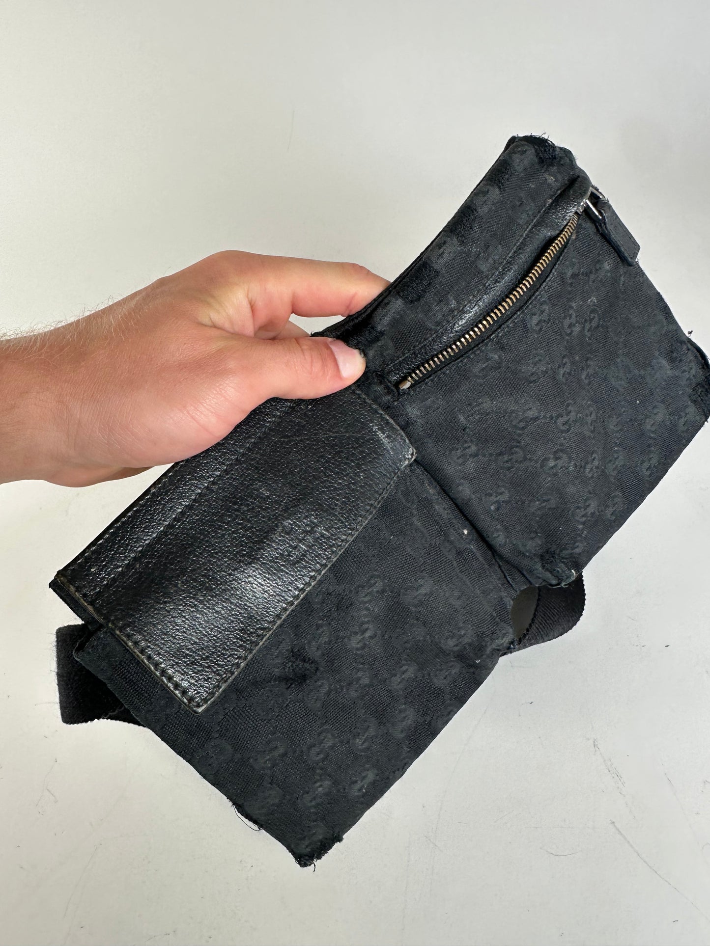 Vintage Gucci GG Supreme Canvas Belt Bag Black Silver