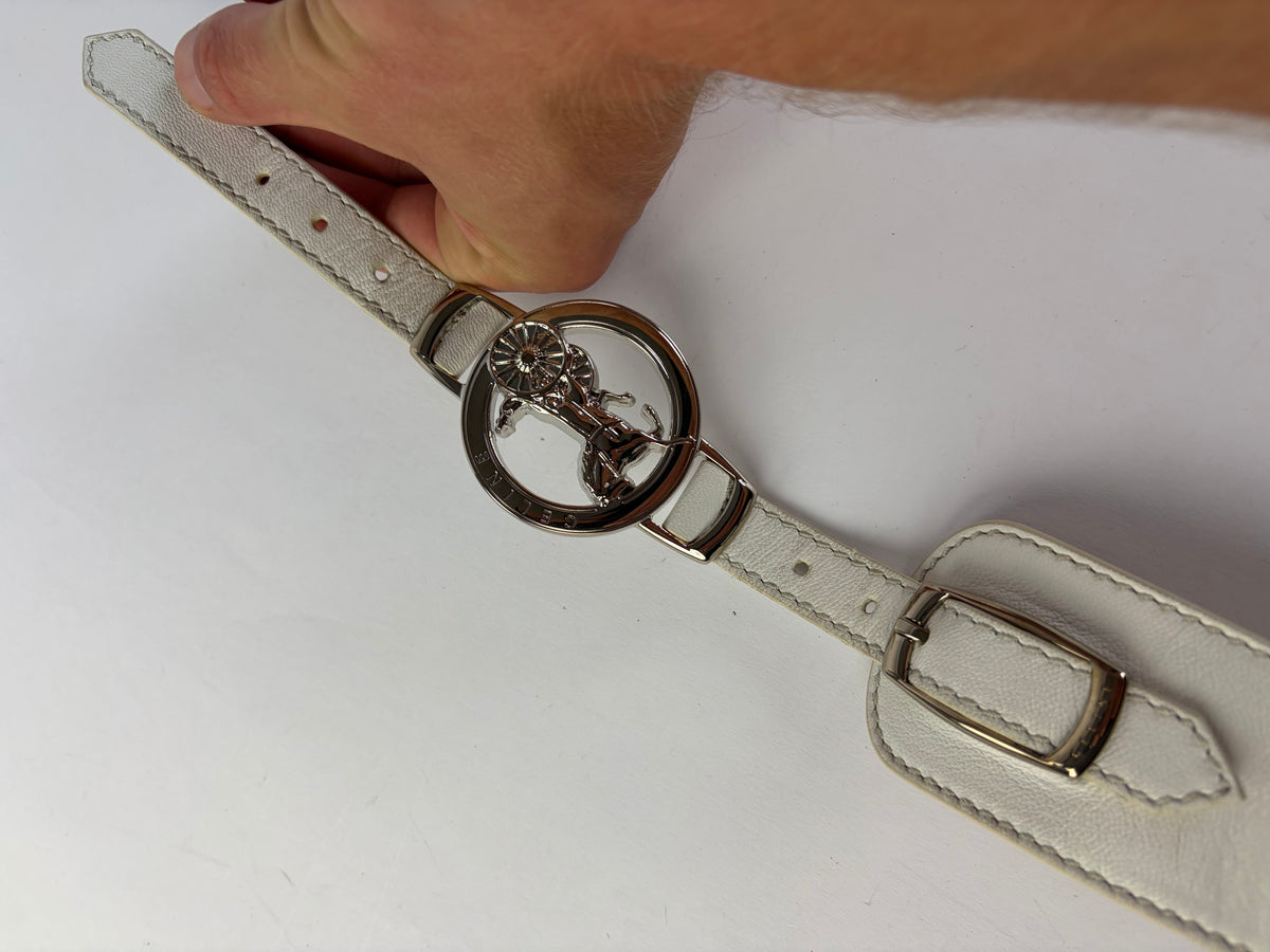 Vintage Celine Leather Sulky Buckle Belt Late 1970s–1990s White Silver