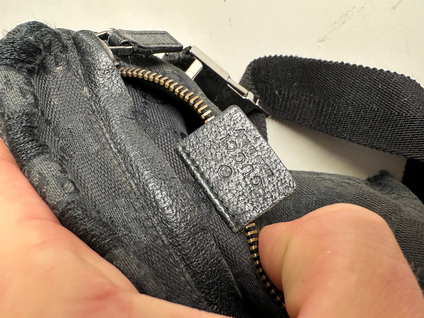 Vintage Gucci GG Supreme Canvas Belt Bag Black Silver