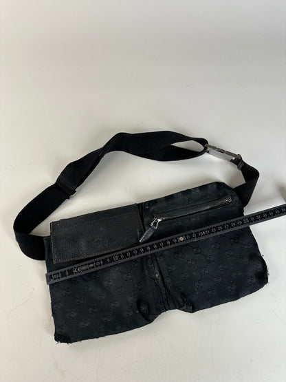 Vintage Gucci GG Supreme Canvas Belt Bag Black Silver