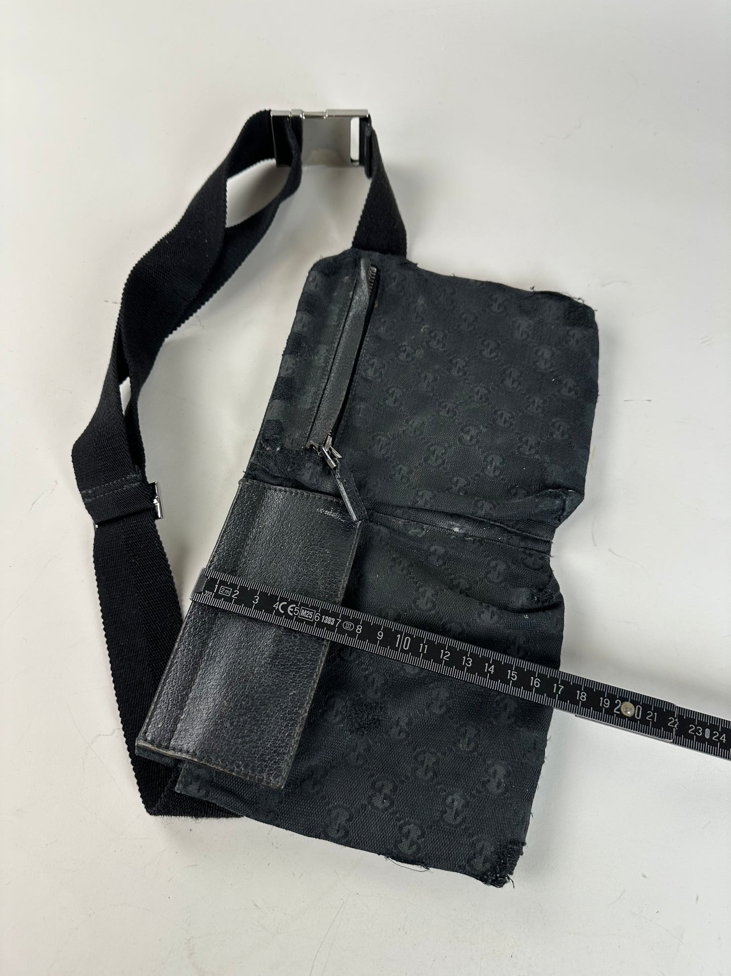 Vintage Gucci GG Supreme Canvas Belt Bag Black Silver