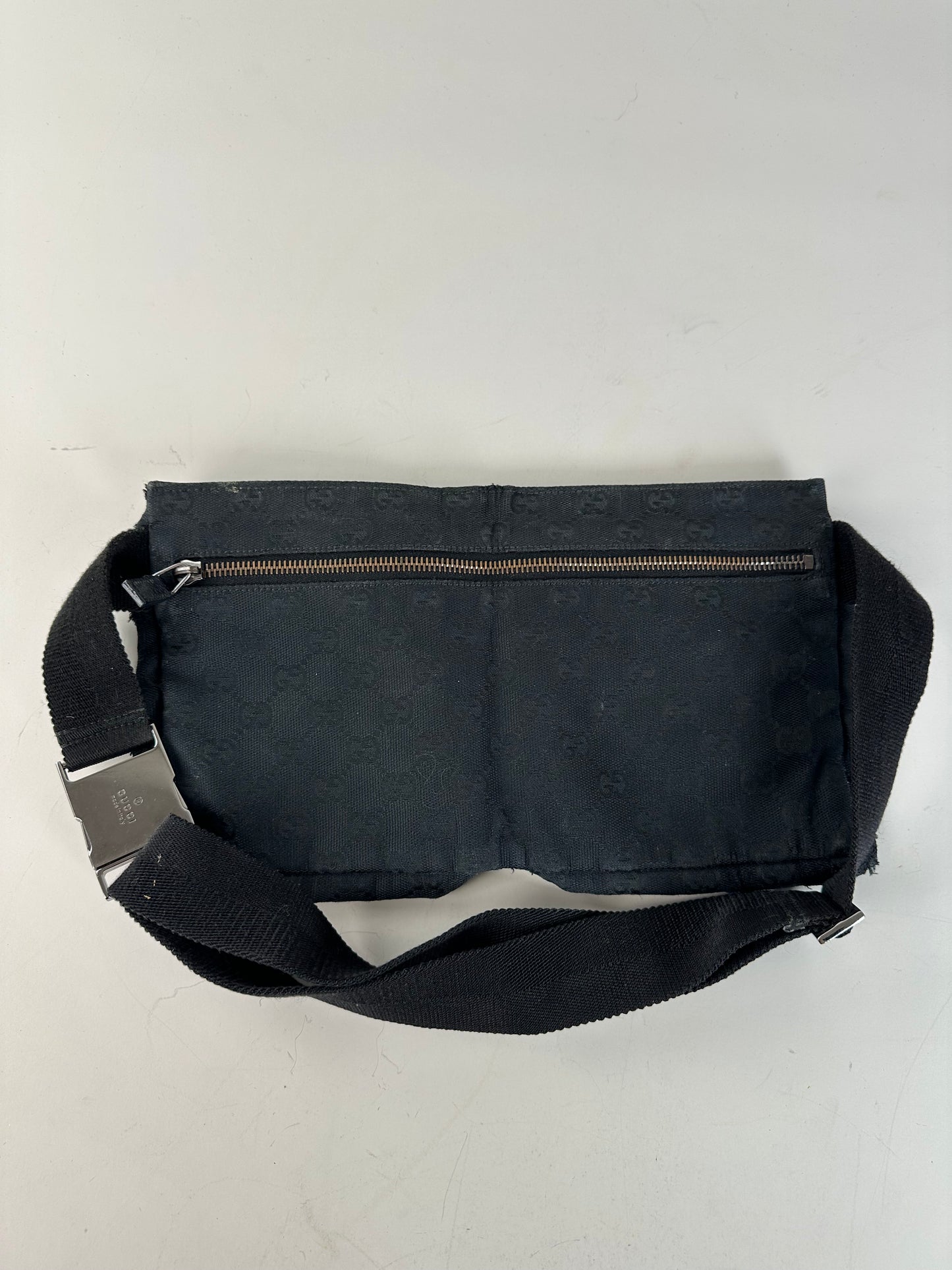 Vintage Gucci GG Supreme Canvas Belt Bag Black Silver