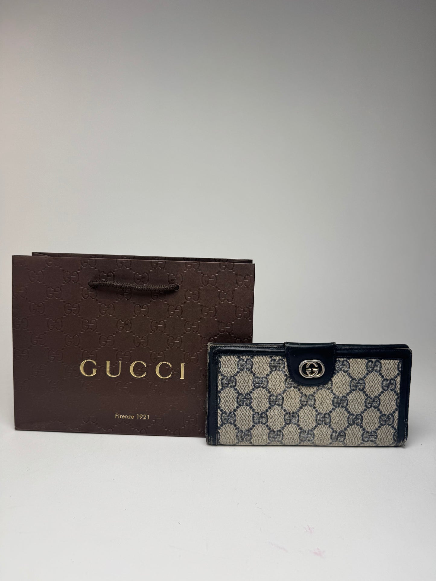 Vintage Gucci Monogram Leather wallet gray brown
