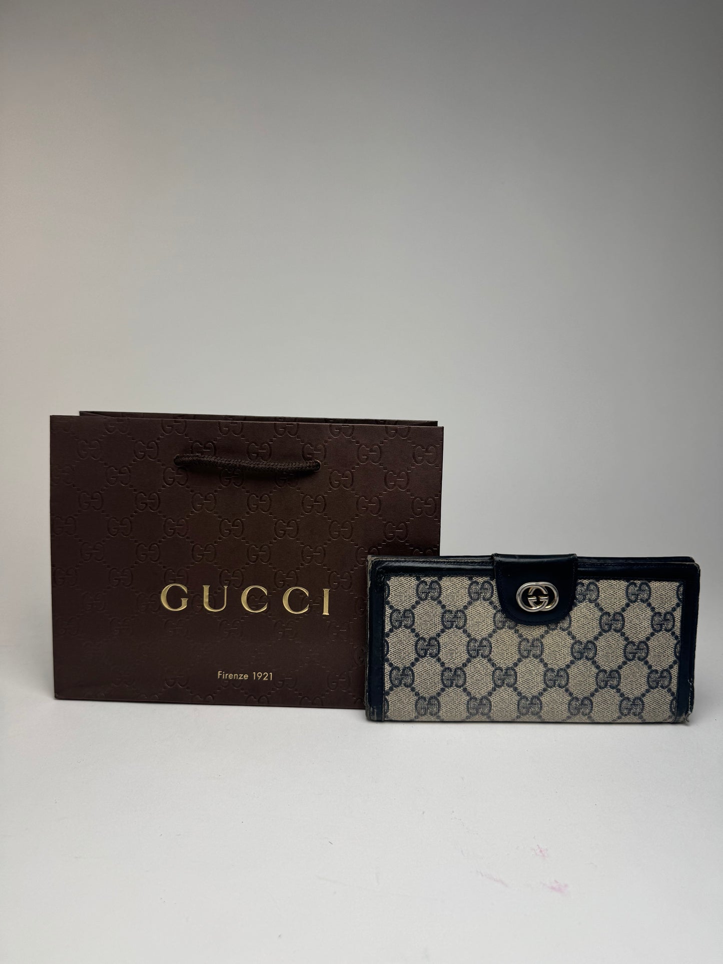 Vintage Gucci Monogram Leather wallet gray brown