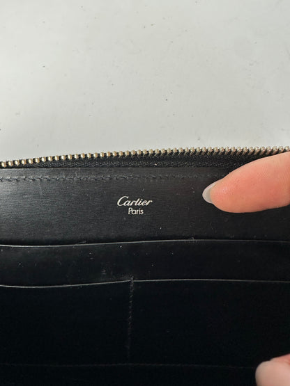 Vintage Cartier Panthere Zip Around Wallet Late 2000s Black Silver