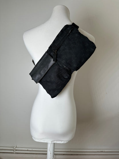 Vintage Gucci GG Supreme Canvas Belt Bag Black Silver