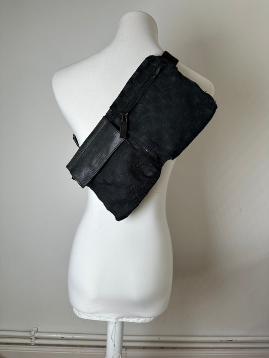 Vintage Gucci GG Supreme Canvas Belt Bag Black Silver