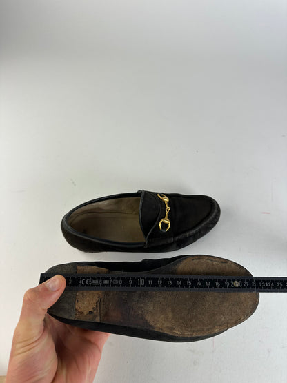 Vintage Gucci Suede Horsebit Loafer Black